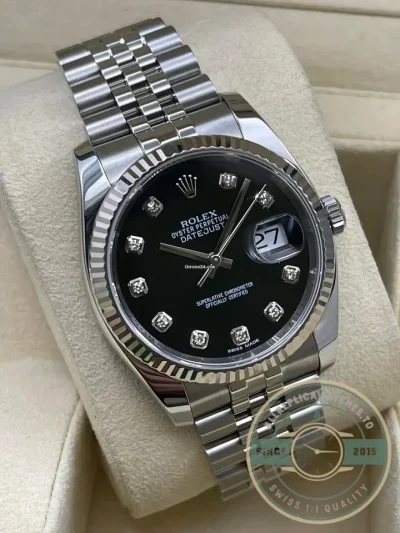 Superclone Rolex Datejust 126233 36mm Dial Black Diamond - Swiss Movement Replica Watch