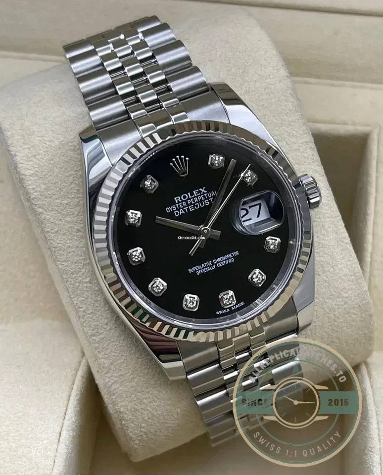 Superclone Rolex Datejust 126233 36mm Dial Black Diamond - Swiss Movement Replica Watch