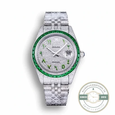 Superclone Rolex Datejust 126300 41mm Dial Arabic Bezel Green - High-Grade Replica Watch