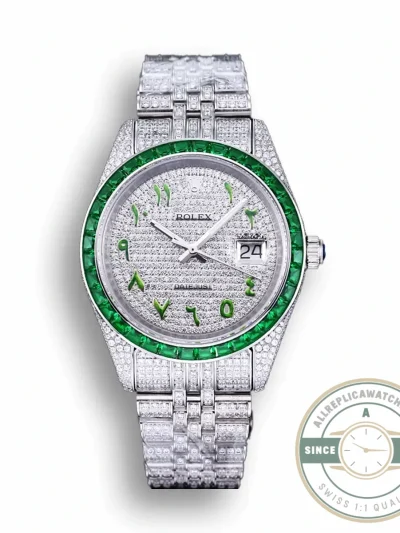 Superclone Rolex Datejust 126300 41mm Dial Arabic Bezel Green - High-Grade Replica Watch