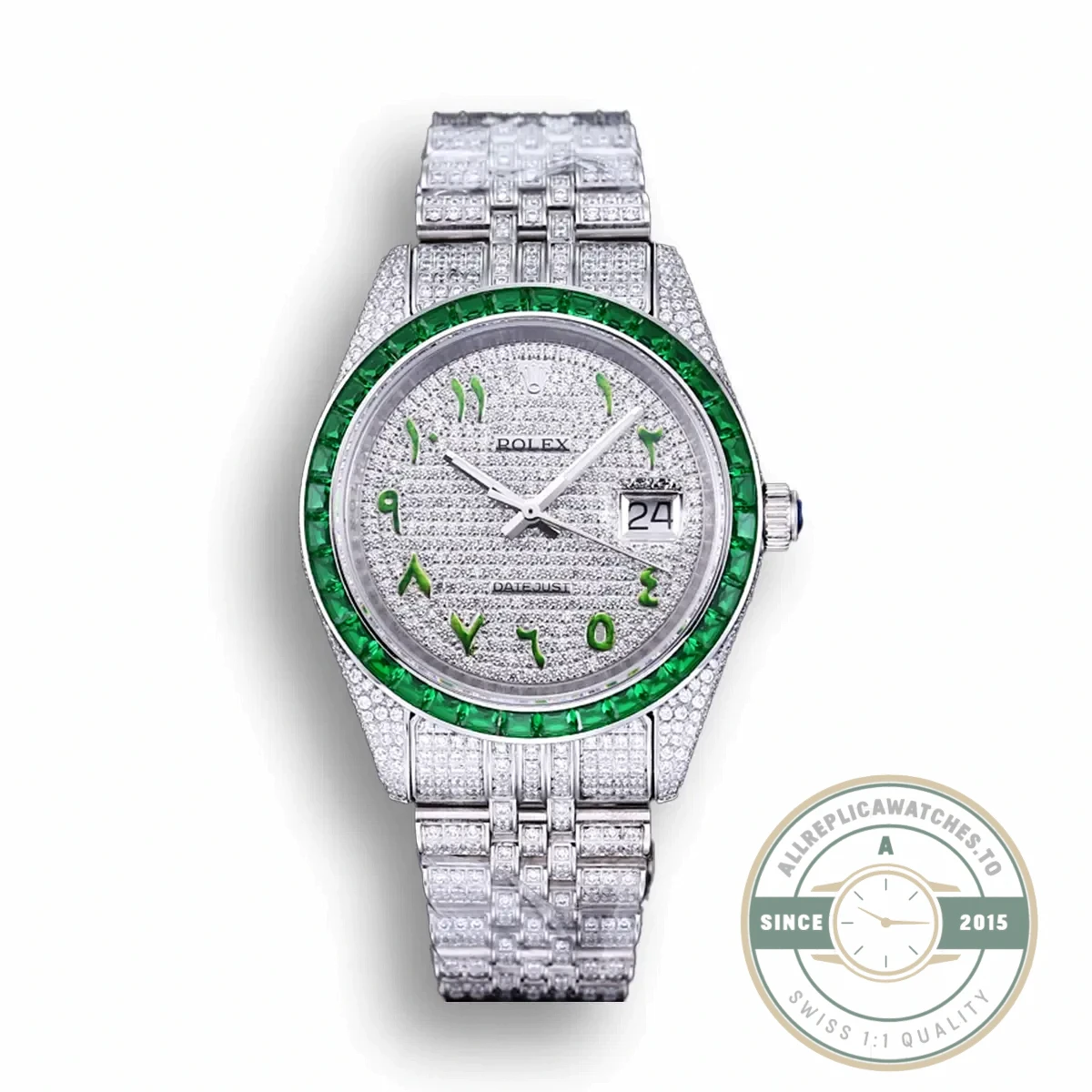 Superclone Rolex Datejust 126300 41mm Dial Arabic Bezel Green - High-Grade Replica Watch