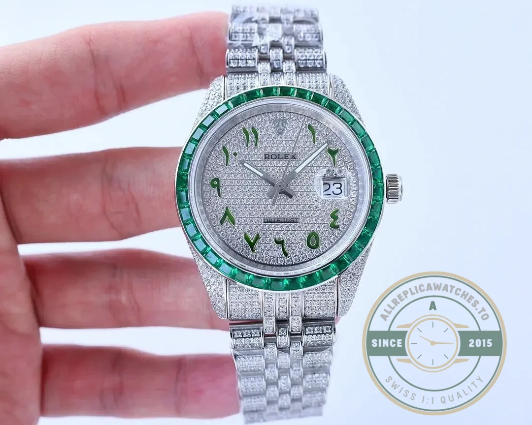 Superclone Rolex Datejust 126300 41mm Dial Arabic Bezel Green - Affordable Super Clone Watch