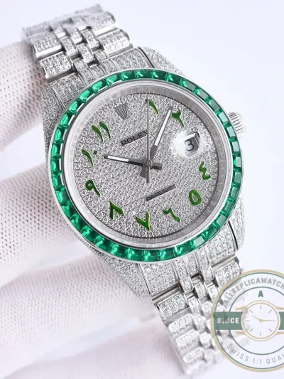 Superclone Rolex Datejust 126300 41mm Dial Arabic Bezel Green - High-Grade Replica Watch