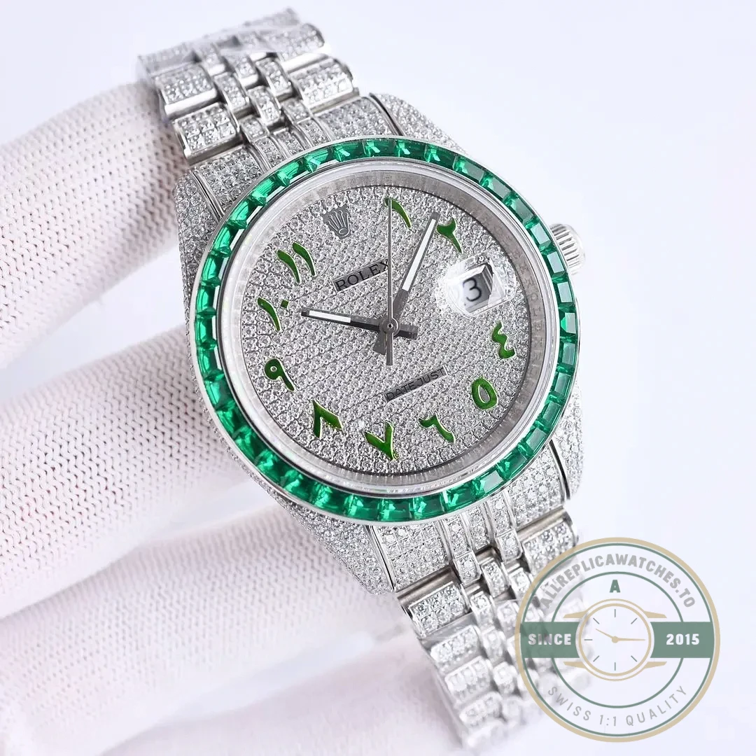 Superclone Rolex Datejust 126300 41mm Dial Arabic Bezel Green - High-Grade Replica Watch