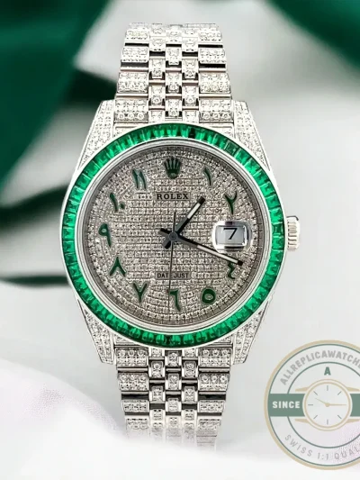 Superclone Rolex Datejust 126300 41mm Dial Arabic Bezel Green - Swiss Movement Replica Watch