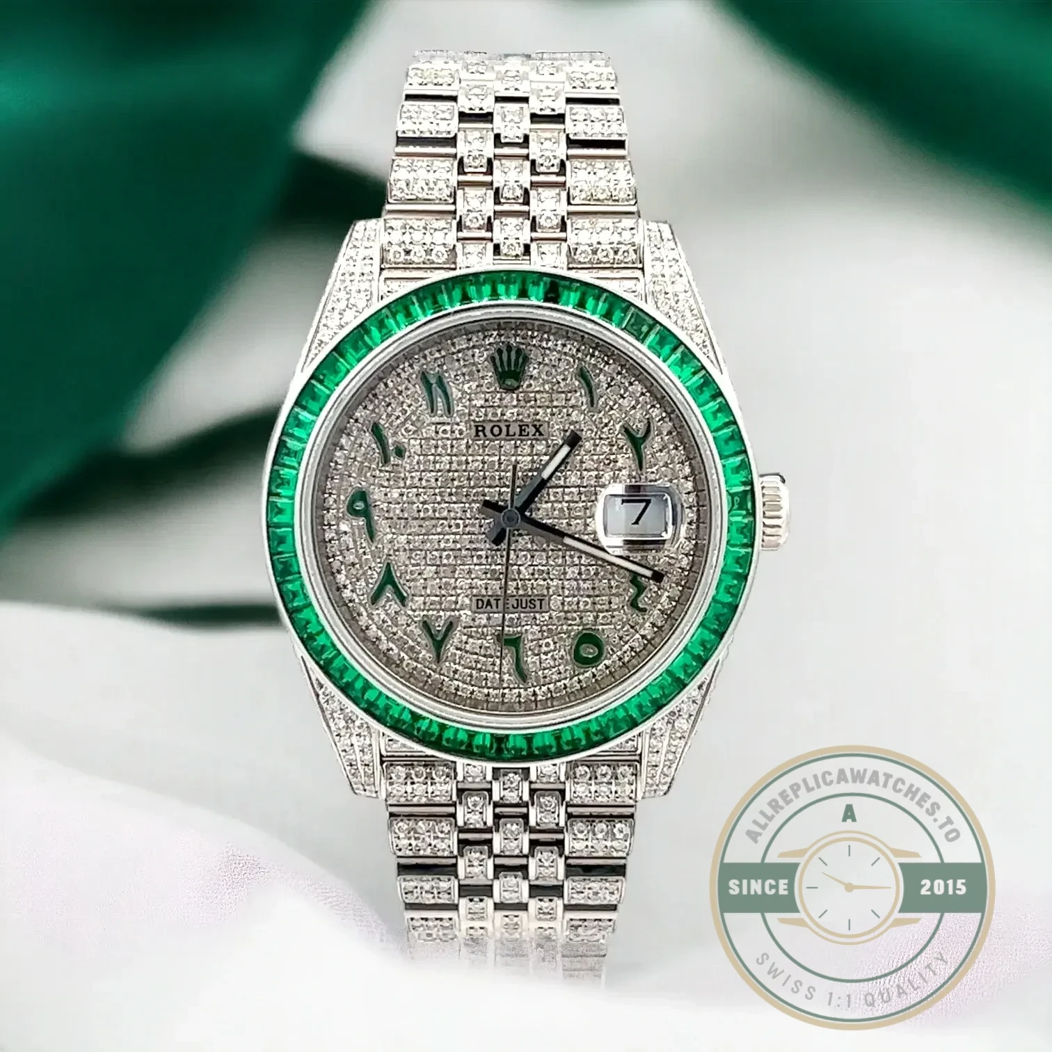 Superclone Rolex Datejust 126300 41mm Dial Arabic Bezel Green - Swiss Movement Replica Watch