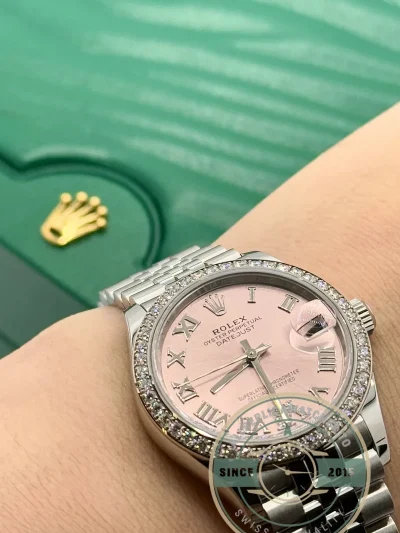 Superclone Rolex Datejust 278384RBR 31mm Pink Dial set with diamonds - High-Grade Replica Watch