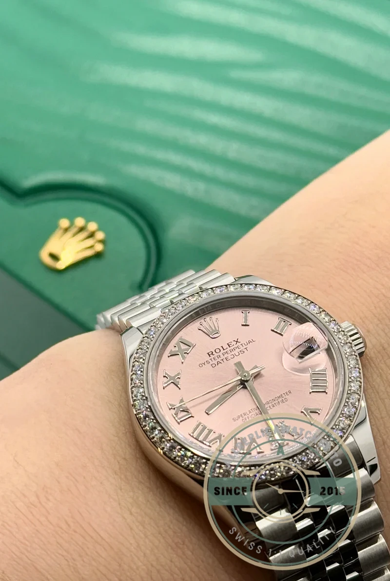 Superclone Rolex Datejust 278384RBR 31mm Pink Dial set with diamonds - High-Grade Replica Watch