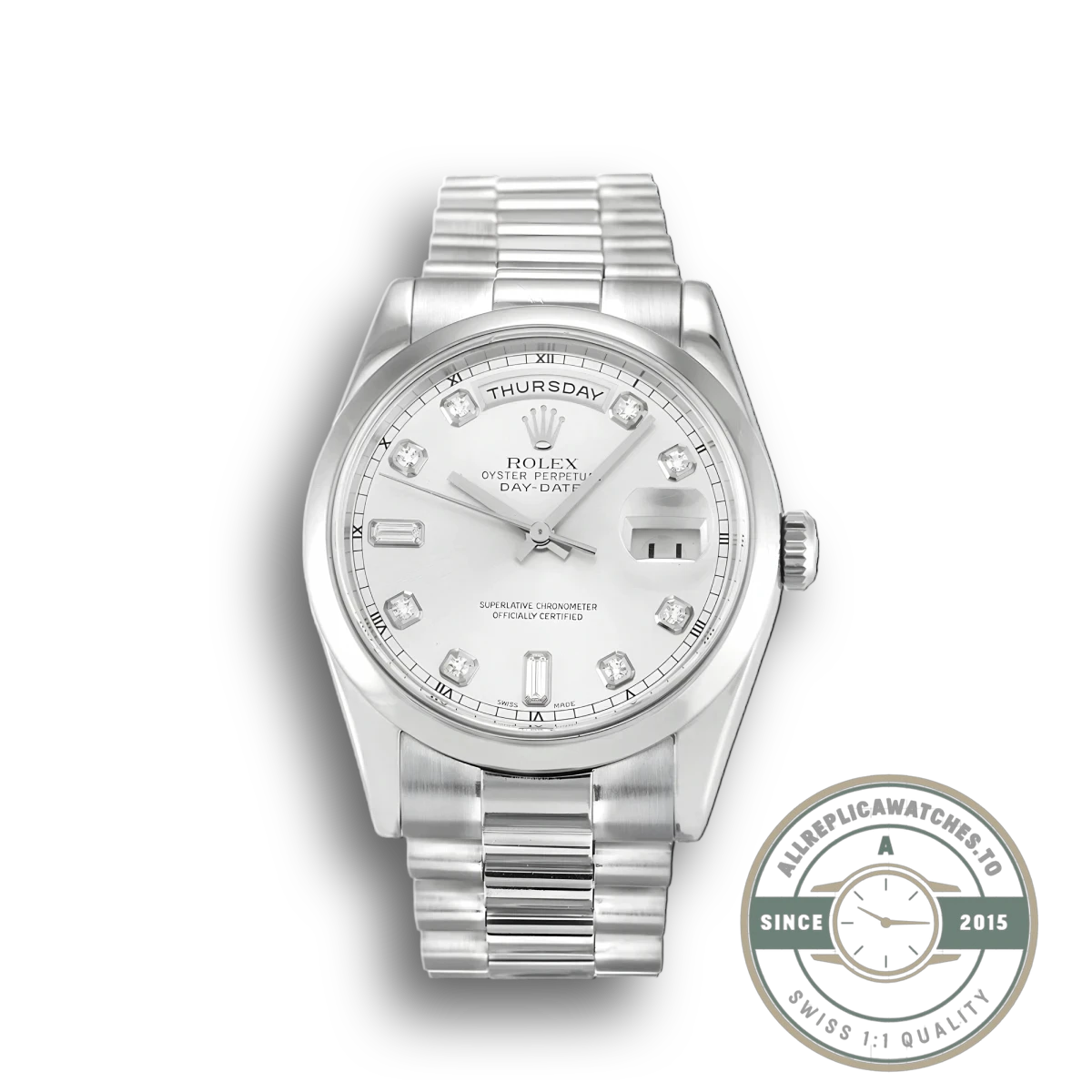 Superclone Rolex Day-Date 118209 36mm Silver Dial - Best Quality Replica Watch