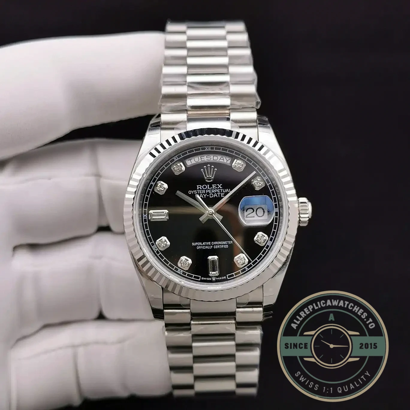 Superclone Rolex Day-Date 128238 36mm Black Dial - Luxury Replica Watch