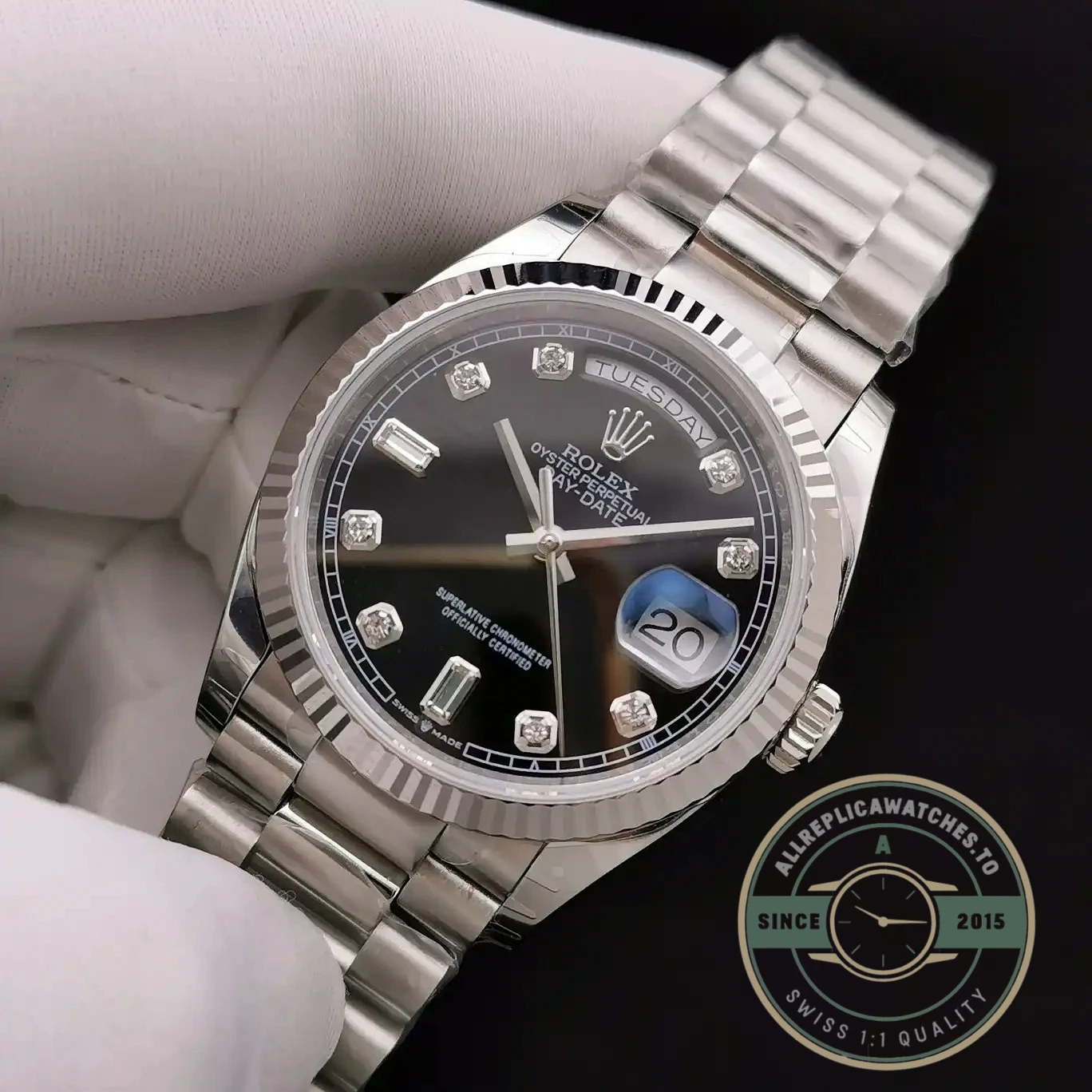Superclone Rolex Day-Date 128238 36mm Black Dial - Best Quality Replica Watch