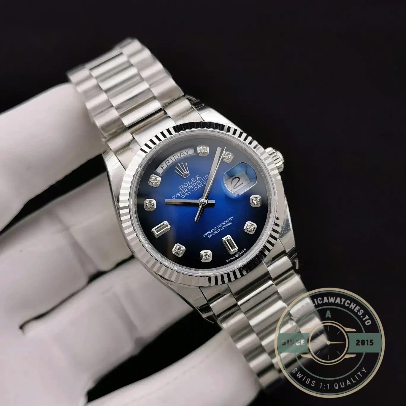 Superclone Rolex Day-Date 128238 36mm Blue Ombre Dial - Budget Luxury Replica Watch