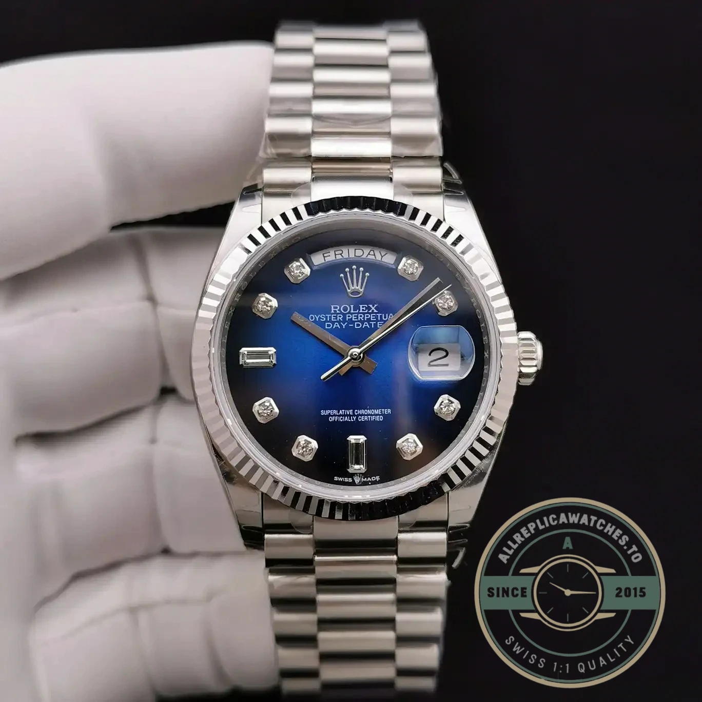 Superclone Rolex Day-Date 128238 36mm Blue Ombre Dial - Swiss Movement Replica Watch