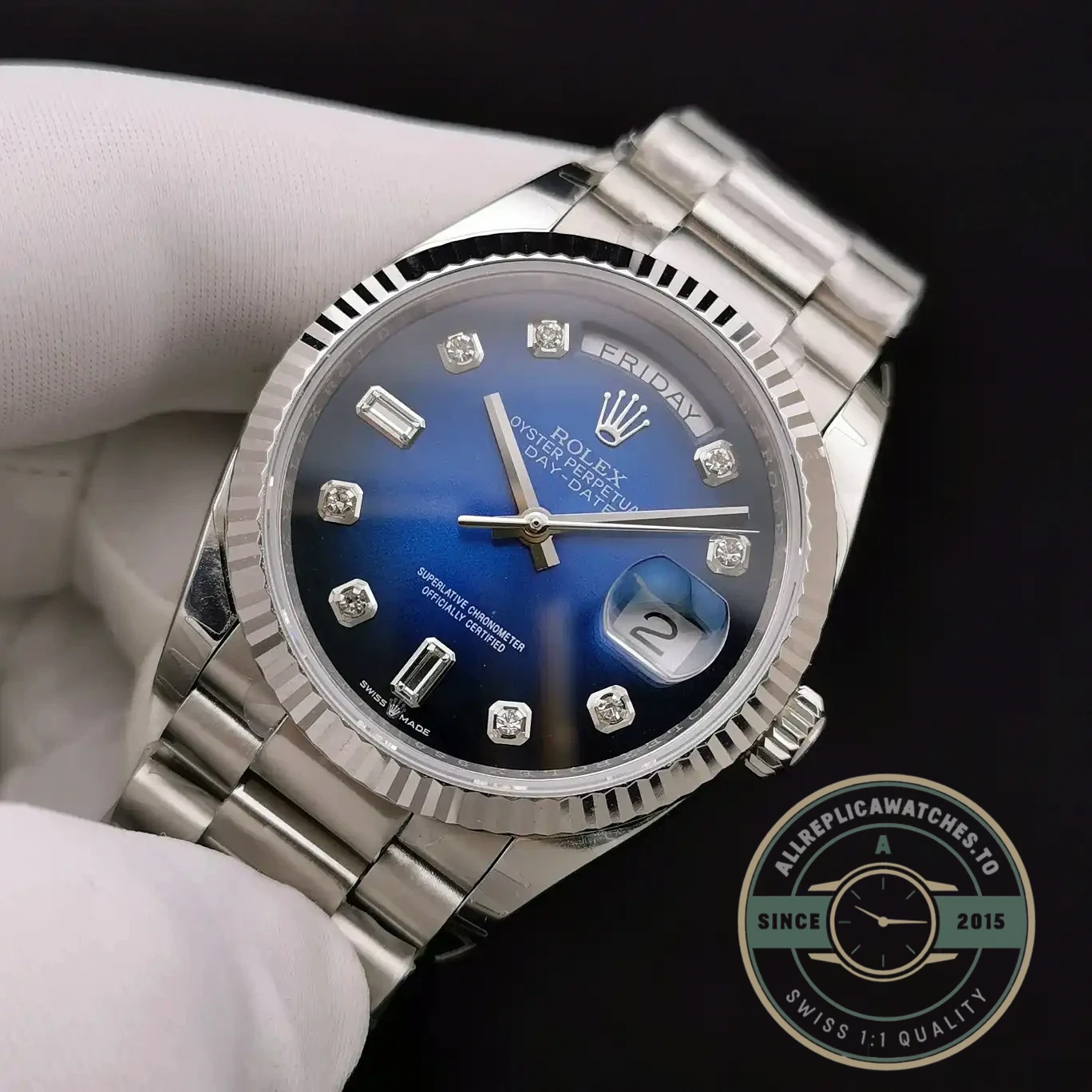 Superclone Rolex Day-Date 128238 36mm Blue Ombre Dial - High-Grade Replica Watch