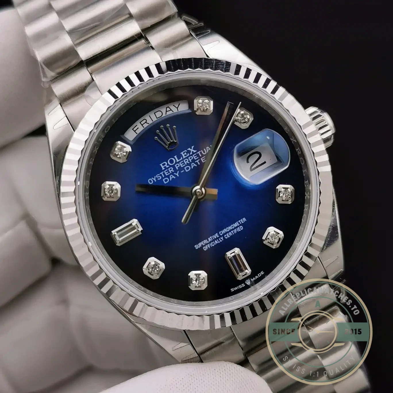 Superclone Rolex Day-Date 128238 36mm Blue Ombre Dial - Affordable Luxury Replica Timepiece