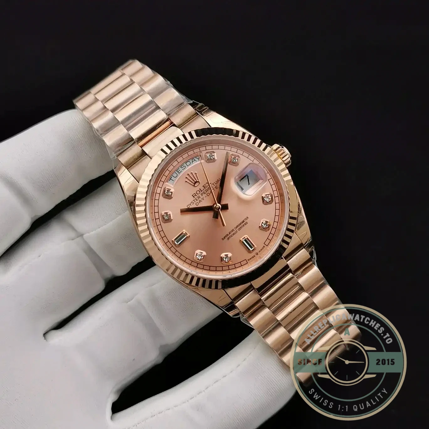 Superclone Rolex Day-Date 128238 36mm Rose Gold Dial - Swiss Movement Replica Watch