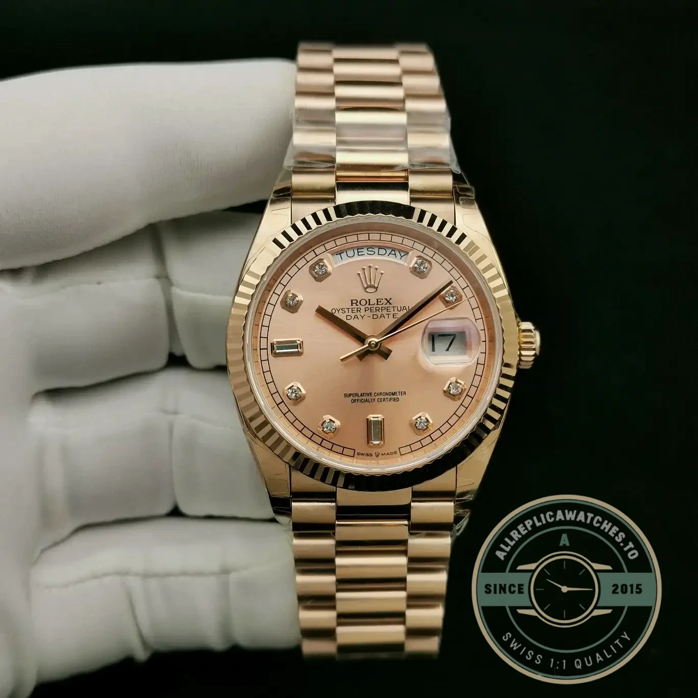 Superclone Rolex Day-Date 128238 36mm Rose Gold Dial - Premium Super Clone Watch