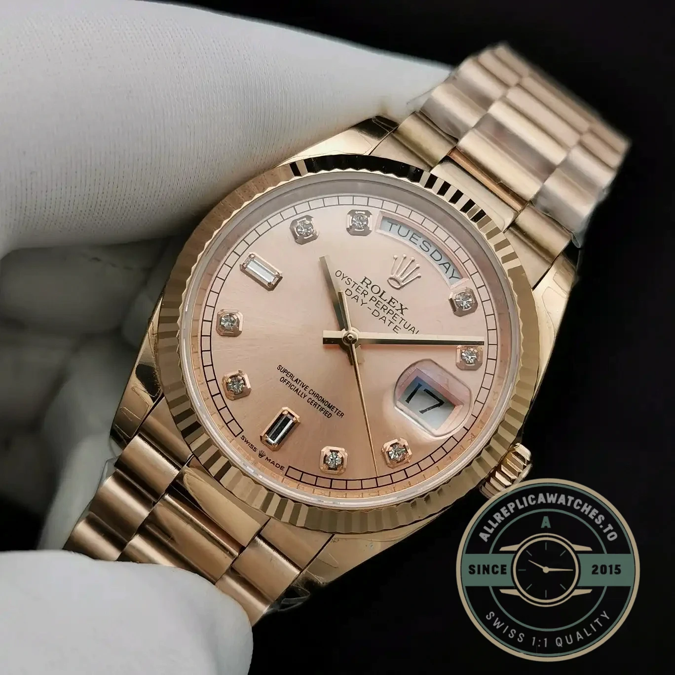 Superclone Rolex Day-Date 128238 36mm Rose Gold Dial - Luxury Replica Watch