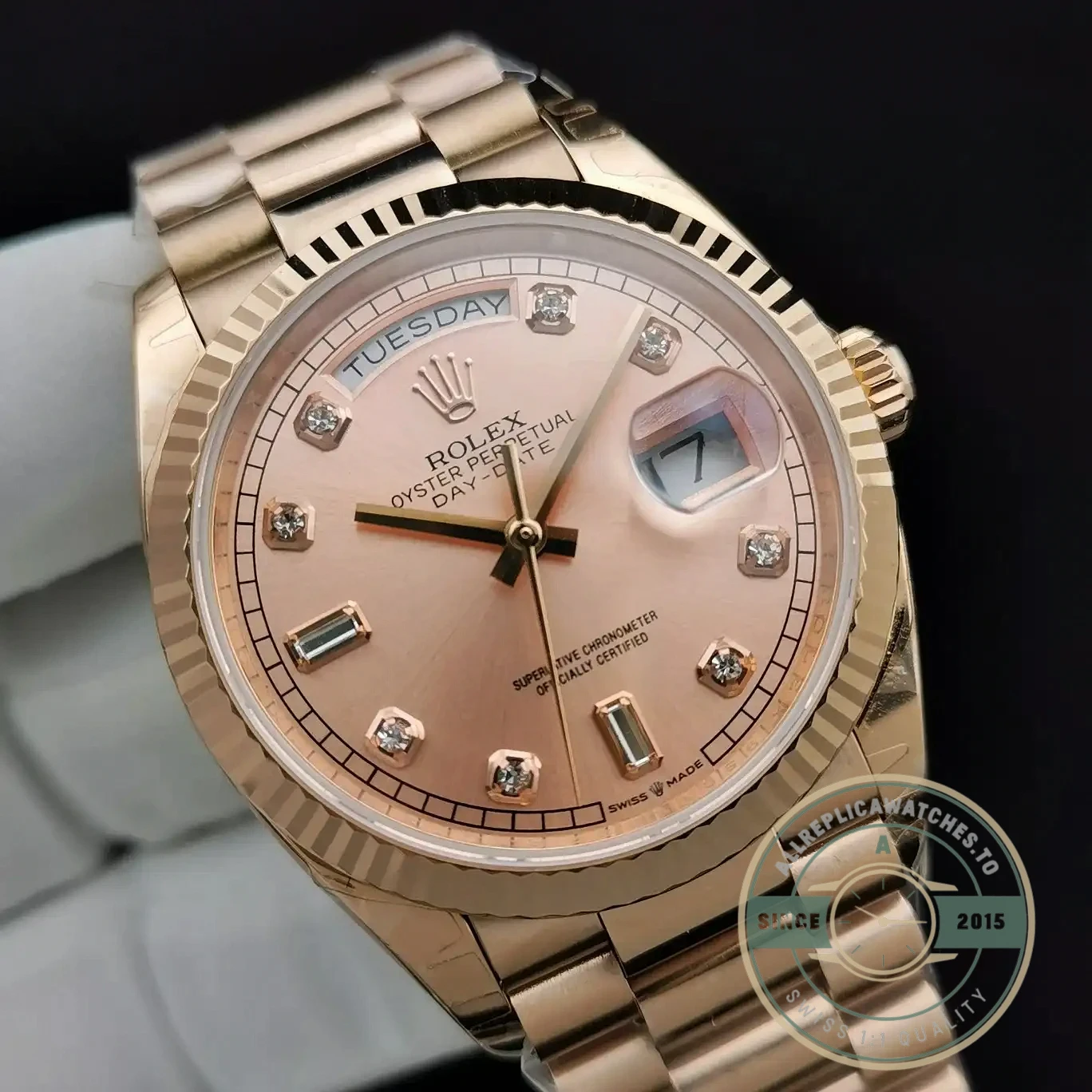 Superclone Rolex Day-Date 128238 36mm Rose Gold Dial - Swiss-Made Clone Watch