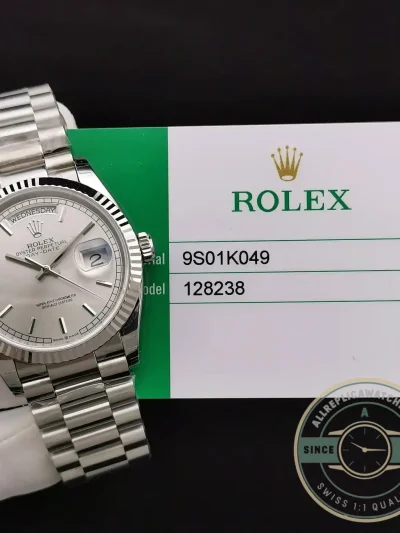 Superclone Rolex Day-Date 128238 36mm Silver Dial - Swiss-Made Clone Watch
