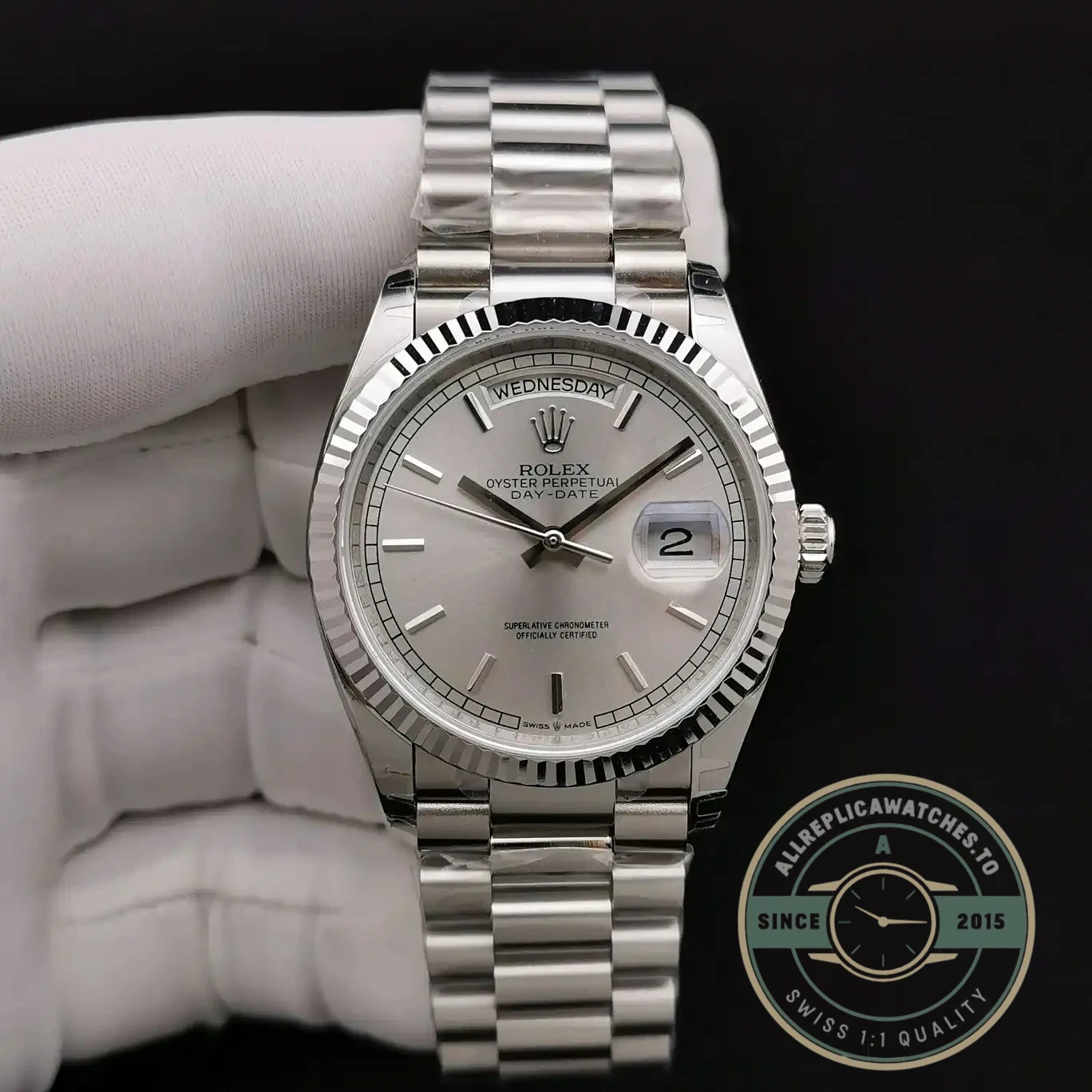 Superclone Rolex Day-Date 128238 36mm Silver Dial - Affordable Luxury Replica Timepiece