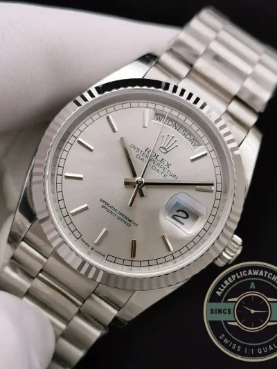 Superclone Rolex Day-Date 128238 36mm Silver Dial - Swiss Movement Replica Watch