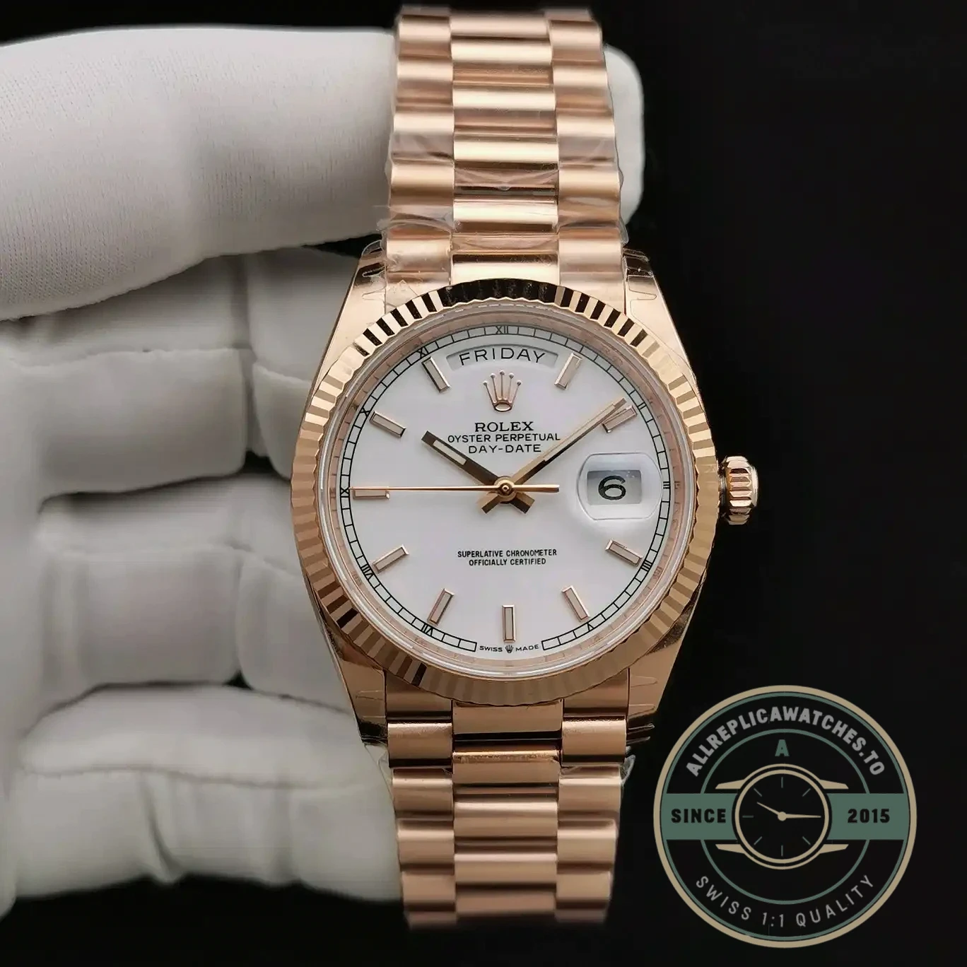 Superclone Rolex Day-Date 128238 36mm White Dial Rose Gold - Premium Super Clone Watch