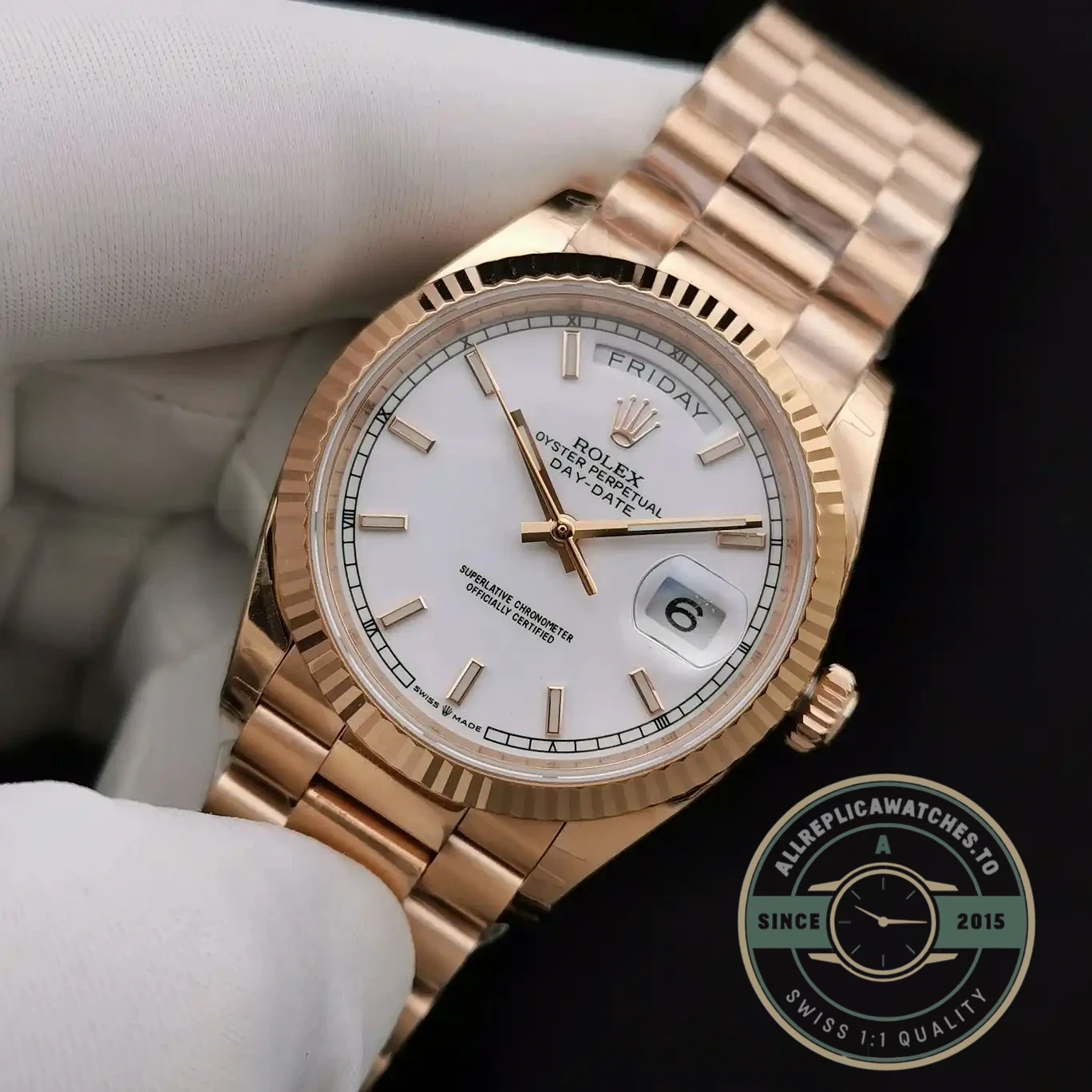 Superclone Rolex Day-Date 128238 36mm White Dial Rose Gold - Premium Super Clone Watch