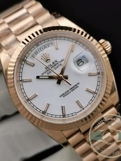 Superclone Rolex Day-Date 128238 36mm White Dial Rose Gold - Affordable Luxury Replica Timepiece