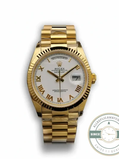 Superclone Rolex Day-Date 128238 36mm White Roman Dial Yellow Gold - Premium Super Clone Watch