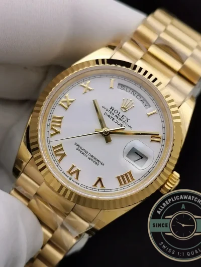 Superclone Rolex Day-Date 128238 36mm White Roman Dial Yellow Gold - Factory Super Clone Watch