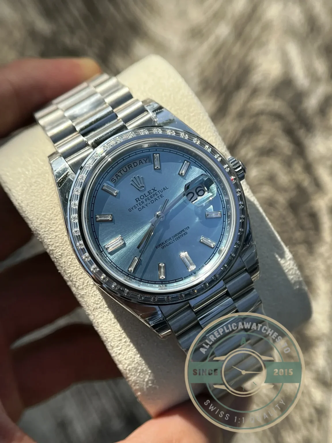 Superclone Rolex Day-Date m228238 Ice Blue Dial Stainless Steel - Swiss-Made Clone Watch