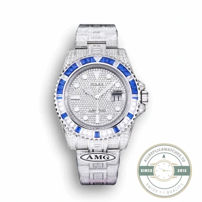 Superclone Rolex Submariner Iced Out 116610LN 40mm Blue-White Bezel - High-Grade Replica Watch