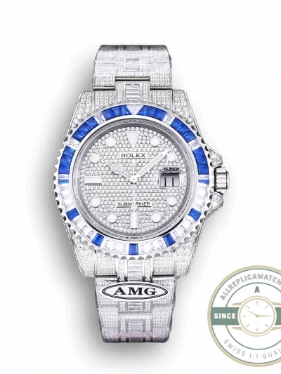 Superclone Rolex Submariner Iced Out 116610LN 40mm Blue-White Bezel - High-Grade Replica Watch