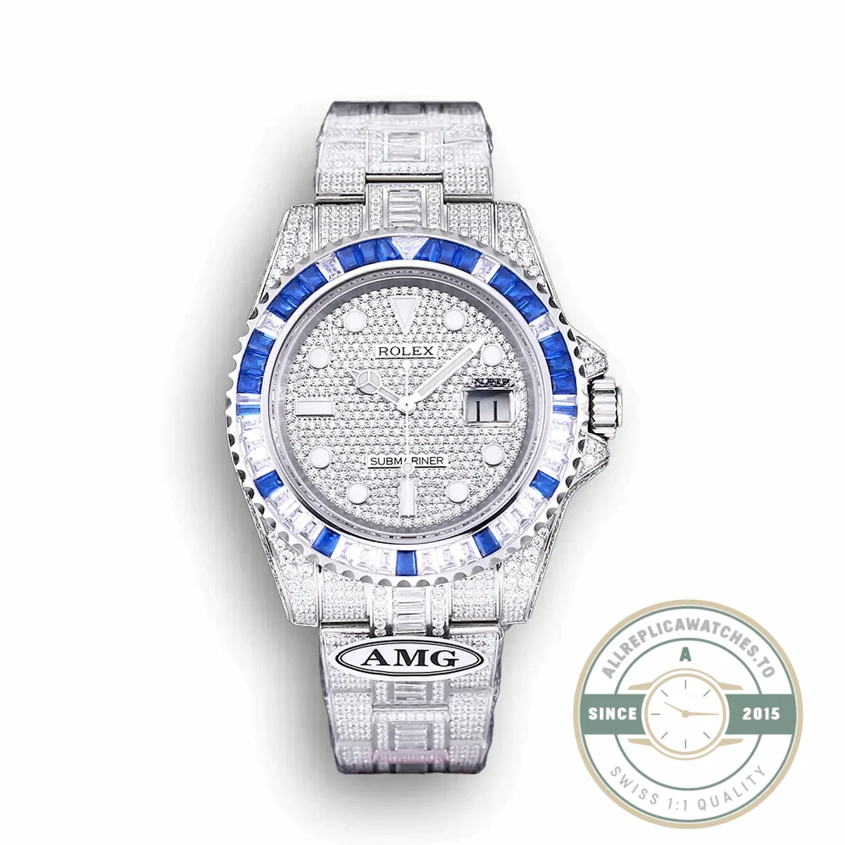Superclone Rolex Submariner Iced Out 116610LN 40mm Blue-White Bezel - High-Grade Replica Watch