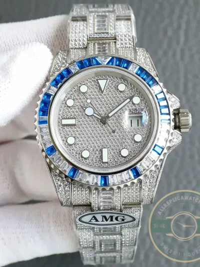 Superclone Rolex Submariner Iced Out 116610LN 40mm Blue-White Bezel - Premium Super Clone Watch