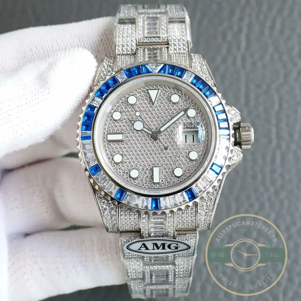 Superclone Rolex Submariner Iced Out 116610LN 40mm Blue-White Bezel - Premium Super Clone Watch