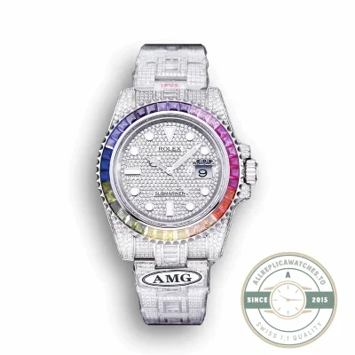 Superclone Rolex Submariner Iced Out 116610LN 40mm Rainbow Bezel - Premium Super Clone Watch