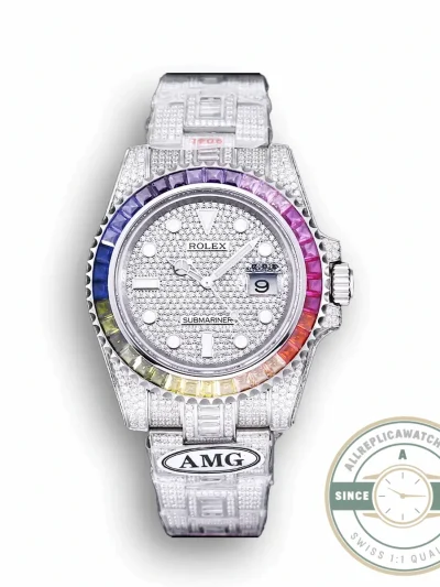 Superclone Rolex Submariner Iced Out 116610LN 40mm Rainbow Bezel - Premium Super Clone Watch