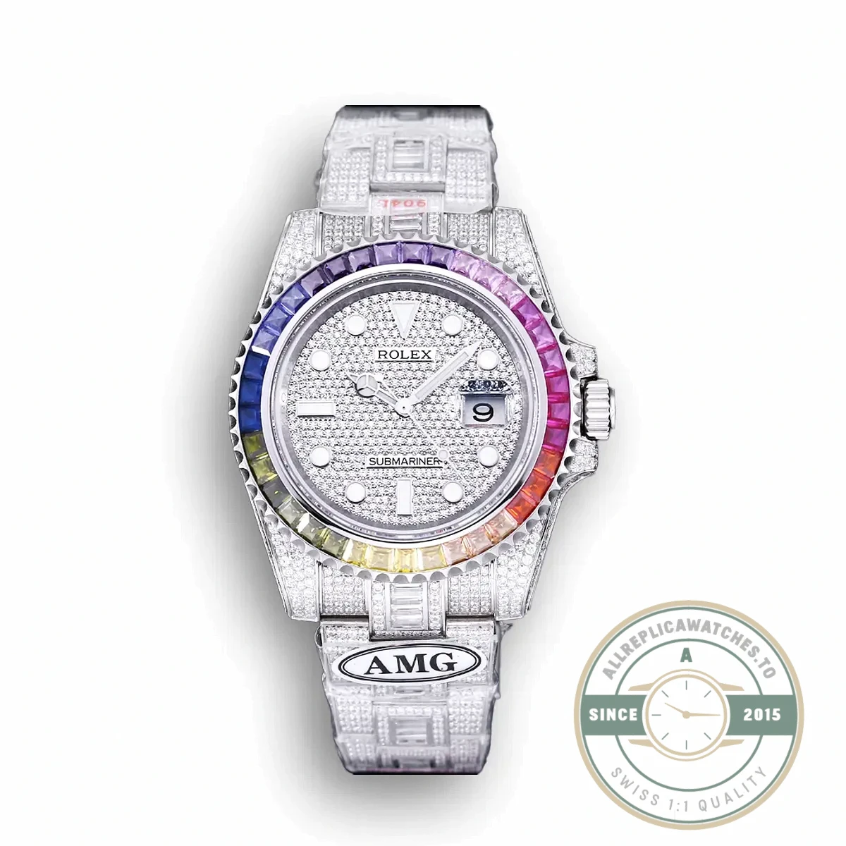 Superclone Rolex Submariner Iced Out 116610LN 40mm Rainbow Bezel - Premium Super Clone Watch