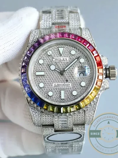 Superclone Rolex Submariner Iced Out 116610LN 40mm Rainbow Bezel - Factory Super Clone Watch