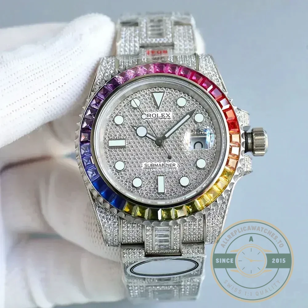 Superclone Rolex Submariner Iced Out 116610LN 40mm Rainbow Bezel - Factory Super Clone Watch