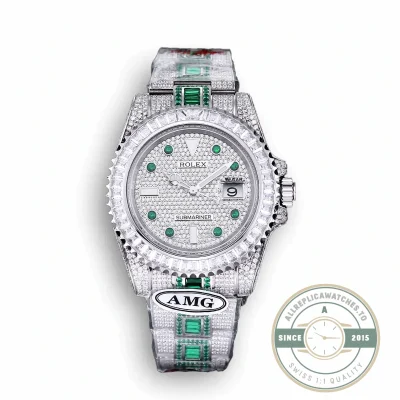Superclone Rolex Submariner Iced Out 116610LN 40mm White Bezel Green Markers - Premium Super Clone Watch