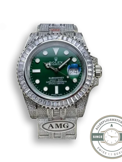 Superclone Rolex Submariner Iced Out 116610LV 41mm Green Dial - Affordable Luxury Replica Timepiece