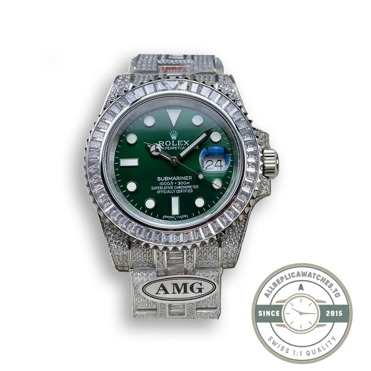 Superclone Rolex Submariner Iced Out 116610LV 41mm Green Dial - Affordable Luxury Replica Timepiece