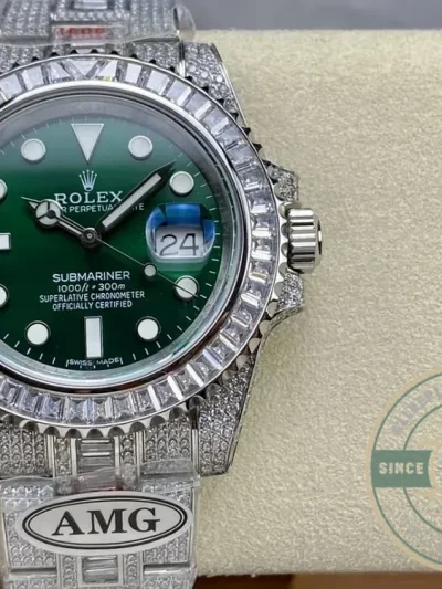Superclone Rolex Submariner Iced Out 116610LV 41mm Green Dial - Top-Tier Swiss Replica Watch