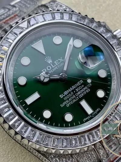 Superclone Rolex Submariner Iced Out 116610LV 41mm Green Dial - Budget Luxury Replica Watch