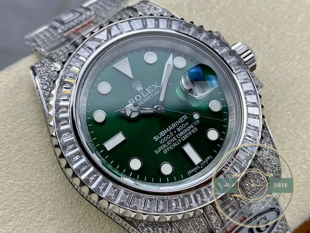 Superclone Rolex Submariner Iced Out 116610LV 41mm Green Dial - Budget Luxury Replica Watch