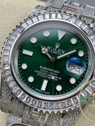 Superclone Rolex Submariner Iced Out 116610LV 41mm Green Dial - Premium Super Clone Watch