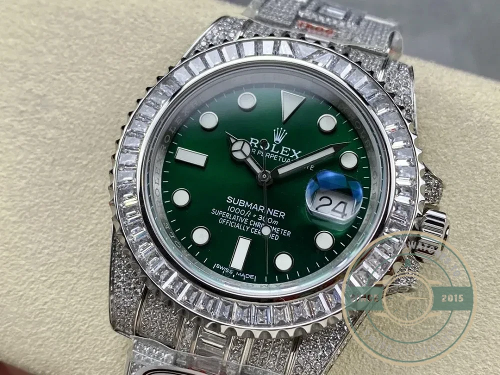 Superclone Rolex Submariner Iced Out 116610LV 41mm Green Dial - Premium Super Clone Watch